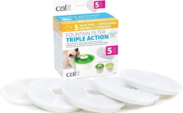 Catit Triple Action Filter, 3fach wirksamer Ersatzfilter, Trinkbrunnenfilter, 5er Pack