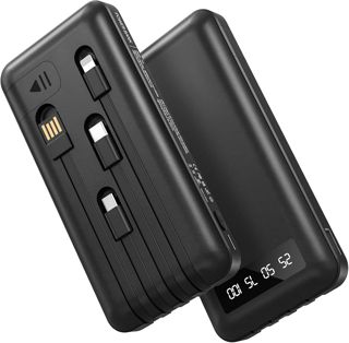 Powerbank 26800mAh mit 4 integrierten Kabel, 22.5W Power Bank USB C Schnellladefunktion mit LED Display & Halterung, Externe Handyakkus für iPhone 17/16/15/14/13/12/11 iPad Samsung Galaxy