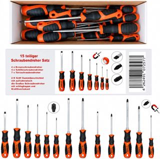 15 teiliges Schraubendreher-Set, Professionelles Werkzeug-Set mit vielseitigen Schraubenziehern, Schlitz, Kreuz und vielen Torx Schraubendrehern