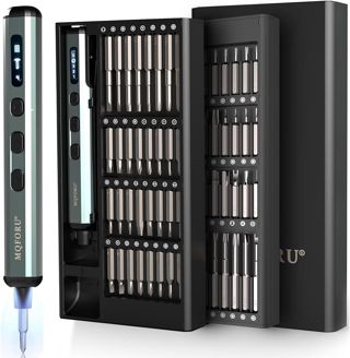 MQFORU Mini Elektro Schraubendreher Set, 72 in 1 Präzisions Elektrischer Schraubendreher mit 64 Magnetischen Bits, 5 Drehmomenteinstellungen, 4 LED-Leuchten, für Präzisionsarbeit Telefon Uhr Kamera