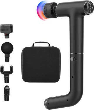 2 in 1 Massagepistole mit Wärme und Kälte, Mini Massagegerät mit Verlängertem Griff, Massage Gun mit Hitze KäLte Function,Tiefengewebe Muskel Massagegerät, 4 Köpfe & Koffer