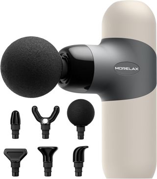 Morelax Mini Massagepistole Massagegerät Massage gun, handliche Massage Gun mit 6 Massageköpfen, 4 Geschwindigkeiten, bestes Geschenk, Massage Pistole zur Muskelkater und Steifheit