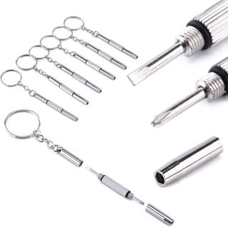 JZK 6x 3-in-1 Mini-Schraubendreher mit Schlüsselanhänger für Reparatur von Brillen, tragbarer Brillenschraubendreher, Mini-Kreuzschraubendreher, Mini-Schlitzschraubendreher, Mini-Sechskant-Stecknuss