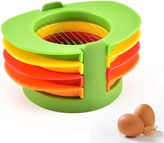4 in 1 Multifunktionaler Eierschneider mit ergonomischem Griff für gekochte Eier, Erdbeeren, Pilze, Kiwi, weiche Kuchen, aus gehärtetem 304 Edelstahl und hochwertigem PP-Material