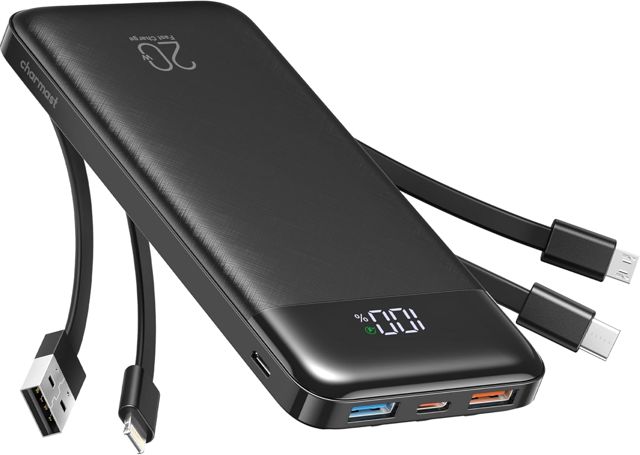 Charmast Power Bank, 22,5W Powerbank 20000mAh mit 4 Kabel & 6 Ausgängen