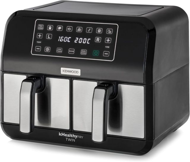 Kenwood kHealthy Fry Twin Airfryer HFM20.000MB, 8L (2x4L), Doppelkammer, 8 Programme, Dual Cook & Sync Finish Funktion, Touch-Display, Antihaft, 200 Grad, Timer (bis 60 Min) & 24 h Dörrfunktion)