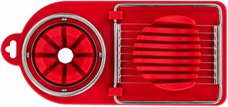 Eierschneider aus Edelstahl für hartgekochte Eier und Kiwi, Eierteiler mit Edelstahl-Schneidedraht, Küchenhelfer, Rot