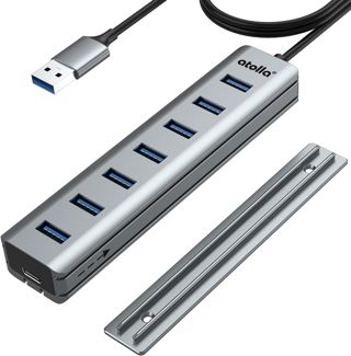 8-Port USB 3.0 Hub mit Aluminium Tischmontage Design, USB Verteiler Adapter mit 100cm Lange Kabel, 5Gbps USB3.0 Datenanschluss, Typ-C Power Port für Desktop, PC, Laptop, Maus, U-Disk