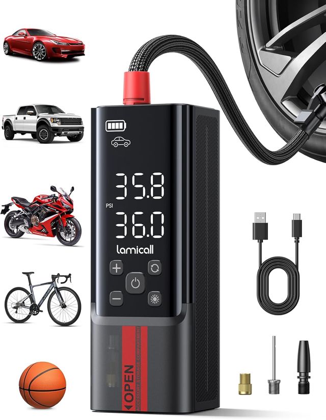 Lamicall Elektrische Luftpumpe, Akku Fahrradpumpe, 150PSI Luft Kompressor