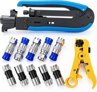 mxuteuk Koaxial-Kabel-Druckgelenk-Kit zur Einstellung der RG6 RG59 RG11 75-5 75-7 Koaxial-Druckwerkzeug-Zubehör mit 10 F-Drucksteckverbinder