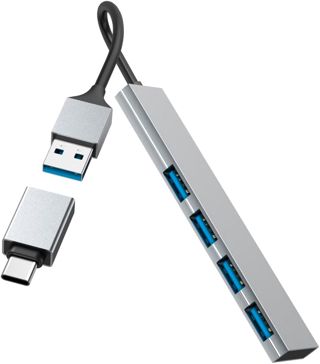 Hama USB-Hub 4 Ports, USB-A, USB-C-Anschluss, Aluminium, Ultra Slim