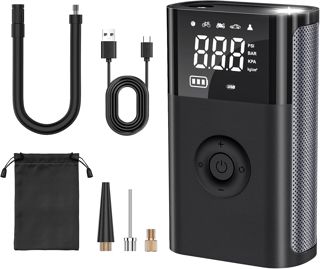 CARSUN Tragbarer Luftkompressor, 150PSI Auto-Luft-Kompressor, wiederaufladbare Batterie, Mini-Radpumpe mit Manometer, elektrische Pumpe für Autos, Motorräder, Fahrräder, Schwimmen, etc.