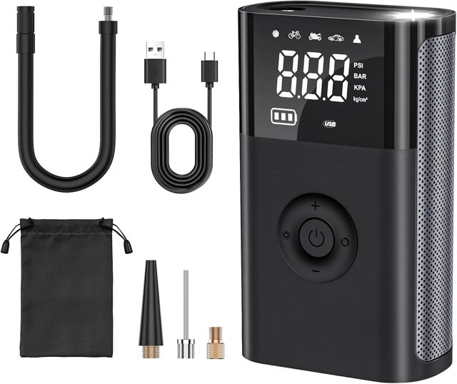 CARSUN Tragbarer Luftkompressor, 150PSI Auto-Luft-Kompressor, wiederaufladbare Batterie, Mini-Radpumpe mit Manometer, elektrische Pumpe für Autos, Motorräder, Fahrräder, Schwimmen, etc.