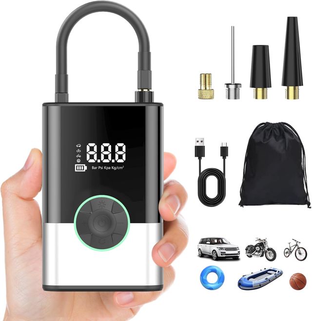 Elektrische Luftpumpe, 150PSI Akku Kompressor für Autoreifen mit 24000mAh Akku, EIN-klick-Smart-Aku Fahrradpumpe für Auto, Motorrad, Fahrrad und mehr mit Reifendruckmesser