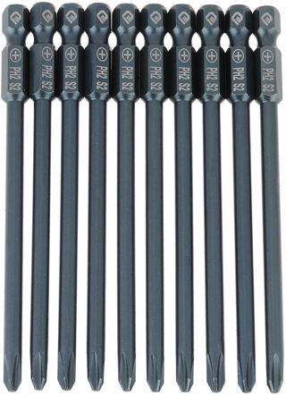 10 Stück 1/4 Zoll 100 mm PH2 Schraubendreher-Bits mit Kreuzschlitz, Sechskant-Schaft aus S2-Stahl (Schlitz + Kreuz + Sechskantkopf) H6,3 x 100 x Φ5,0 x PH2