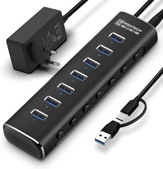 RSHTECH 7 Port USB 3.2 Hub mit Netzteil & Einzeln steuerbare Schalter
