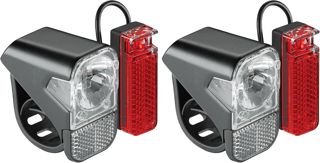 AXA Visto 3 – Fahrradlicht Set mit Batterien – Einfache Befestigung – Wasserbeständig – Mit Batterieanzeige – Inkl. 3 x AAA Batterien – StVZO zugelassen (Packung mit 2)