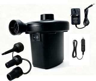 Elektrische Luftpumpe für aufblasbare Artikel - 3 Düsen, Dual-Stromversorgung (220V AC / 12V DC), Schnellbefüllung für Luftmatratzen, Pools, Boote & mehr