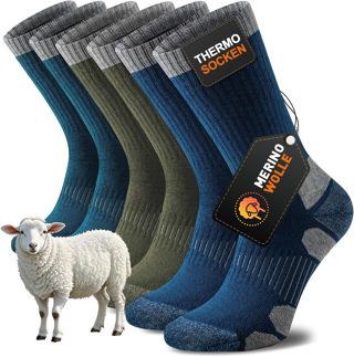 Niorasen Merino Wandersocken Herren Damen, Thermosocken Outdoor Socken Trekkingsocken, Merinowolle Warme Wintersocken, Sportsocken Laufsocken Atmungsaktiv Anti-Blasen 3/5 Paar
