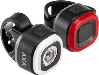 AXA On Fahrradlicht Set – USB aufladbar – 6 Stunden Leuchtdauer – Batterieanzeige – Austauschbarer Akku – StVZO Zulassung