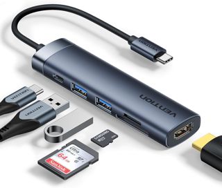 VENTION USB C Hub PD 100W, 6 in 1 Docking Station, 4K HDMI, USB A 3.0 * 2 Datenports, SD/Micro SD Kartenleser USB C Multiport Adapter, Kompatibel für MacBook Pro, Air/Dell/Lenovo/HP, Gray
