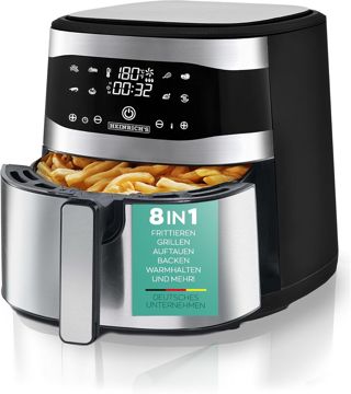 HEINRICHS Heißluftfritteuse, 9 Liter XXL Air Fryer, 10in1 Heißluftfritteuse, LED-Display mit Sensor-Touch Bedienung, fettfreie Zubereitung, inkl. Timer, platzsparend, spülmaschinenfester Korb, 1800W