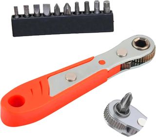 Ratschenschlüssel Magnetisch 1/4 Zoll Ratschen Wendeschrauber Set mit 10 Stück Verschiedene Schraubendreher Bits Winkelschraubendreher für Zuhause Garage Bauarbeiter Rennrad Motorrad