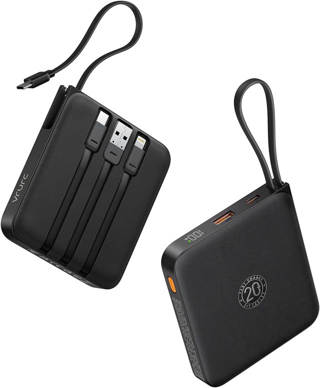 VRURC Power Bank, Powerbank 10000mAh Klein mit 4 Kabeln, 22.5W Schnellladen