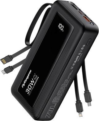 Powerbank 27000mAh mit 4 integrierten Kabel, 30W USB C Schnellladefunktion