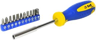 S&R Schraubendreher-Bithalter magnetisch mit Bitsatz, 11-teilig, Kraftform-Griff, 210 mm, rostfreier Bithalter, Universalschraubenzieher