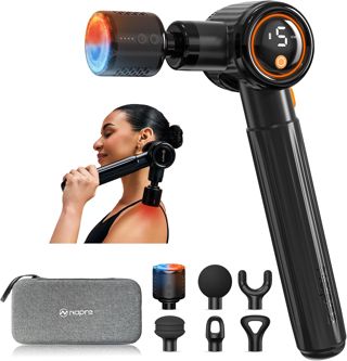 Massagepistole mit Wärme und Kälte,NAPRE Massage Gun Massage Pistole mit Verlängerungsgriff,Einstellbaren Winkeln,Muskel Percussion Massagegerät für Rücken,Nacken,Körper Entspannung,6 Köpfe & Koffer