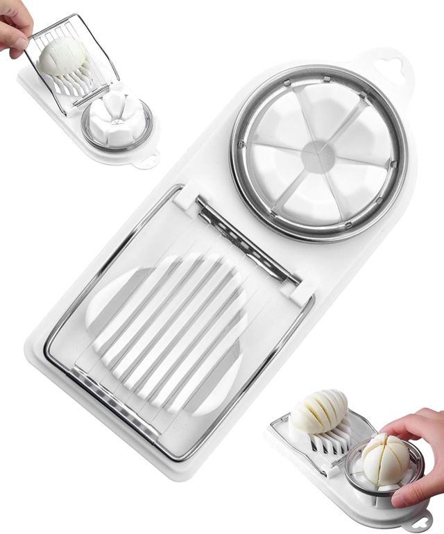 Eierschneider Serie mit 2 Funktionen, Champignonschneider schneidet sauber und exakt, Küchenhelfer zum Schneiden von Eiern, Pellkartoffeln, rostfreier Schneidedraht, Weiß