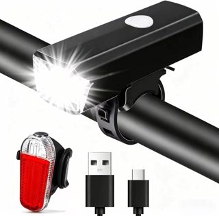 Fahrradlampe Vorne und Hinten Wiederaufladbar USB, Fahrradlicht Set LED Super Hell Wasserdicht IPX6, Beleuchtung für Mountainbike, Rennrad, City Bike, Einfache Montage & Lange Akkulaufzeit