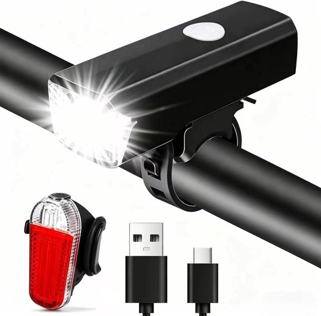 Fahrradlampe Vorne und Hinten Wiederaufladbar USB, Fahrradlicht Set LED Super Hell Wasserdicht IPX6, Beleuchtung für Mountainbike, Rennrad, City Bike, Einfache Montage & Lange Akkulaufzeit