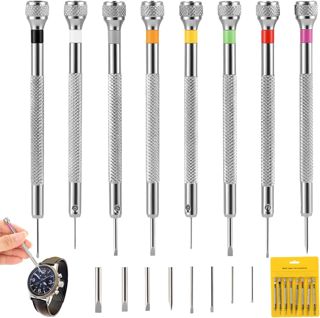 AiQInu Präzisions-Schraubendreher-Set, Uhrmacher-Werkzeug-Set mit Entmagnetisierer, 8-teiliger Schlitz-Schraubendreher für Uhren, Brillen, Handys und Elektronik-Reparaturen