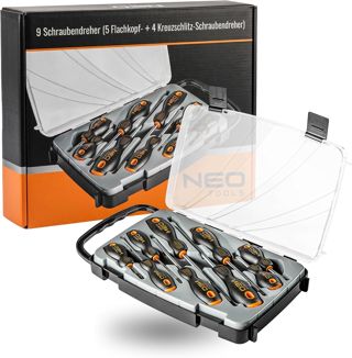 NEO TOOLS Schraubendreher Set 9-teiliges neunteilig Magnetspitzen S2 Stahl