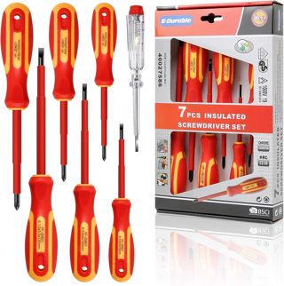 Isoliertes Schraubendreher-Set, 7 Teiliges VDE Schraubendreher-Set bis 1000 V, Multifunktionales Werkzeugset mit Spannungsprüfer, TPR-Griff für den Privaten und Professionelle Nutzung