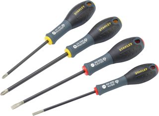 Stanley FatMax Schraubendreher/Schraubenzieher, 4-teiliges Set bestehend aus PZ1, PH2, 4/5.5mm, mit Diamantspitze, ergonomischer Drei-Komponenten-Handgriff, Klinge aus Qualitätsstahl, FMHT0-62060