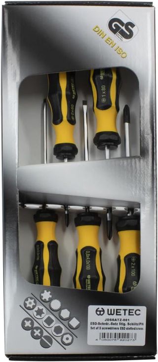 WETEC Schlitz/Phillips-Schraubendreher-Satz, ESD, 5-teilig (Präzisionsschraubendreher-Satz ESD-Schraubendreher Kreuzschlitz) Oberflächenwiderstand: 10^6-10^9 Ohm