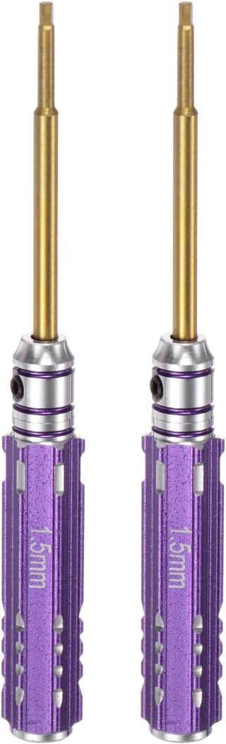 QUARKZMAN 2 Stück Sechskant Schraubendreher Set, 1.5mm Metall-Titan Sechskantschlüssel Schraubenzieher Werkzeug Gold für RC Modelle Auto Helikopter Boot Reparatur, Lila Griff