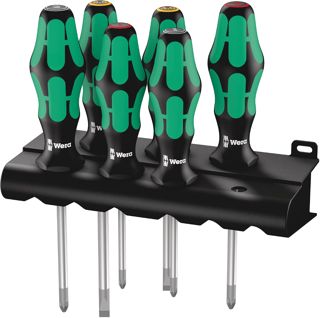 Wera 335/350/355/6 Schraubendrehersatz Kraftform Plus Lasertip + Rack, 6-teilig, 05105622001