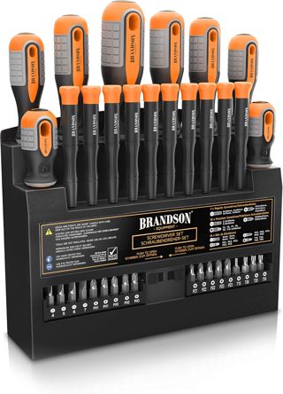 Brandson Schraubendreher Set 36 teilig mit Bits, TX und Wandhalterung