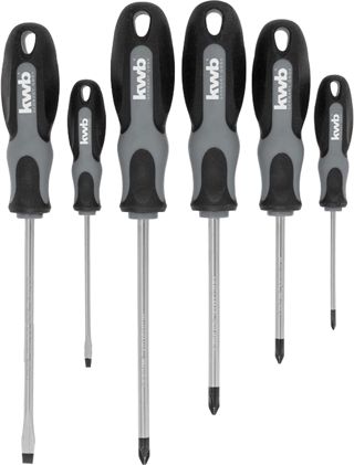 kwb Schraubendreher-Set 6-teilig, mit magnetischer Spitze, extra gehärtet, inkl. 2-Komponenten-Griff und Aufhänge-Loch, Schraubenzieher-Satz aus mattiertem CV Stahl