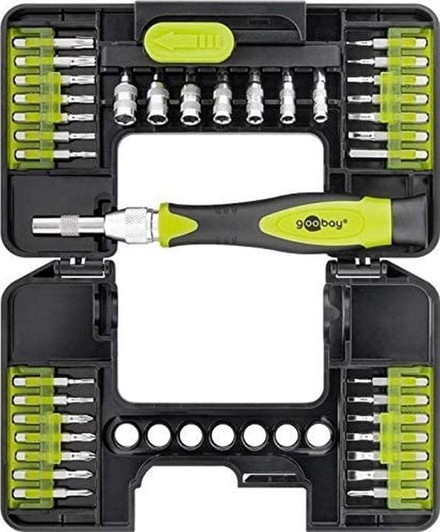 goobay Präzisionsschraubendreher Set 37-teilig, Feinmechaniker Werkzeug Bit-Set aus Chrom-Vanadium, für PC, Handy, Laptop & Brillen - 74003