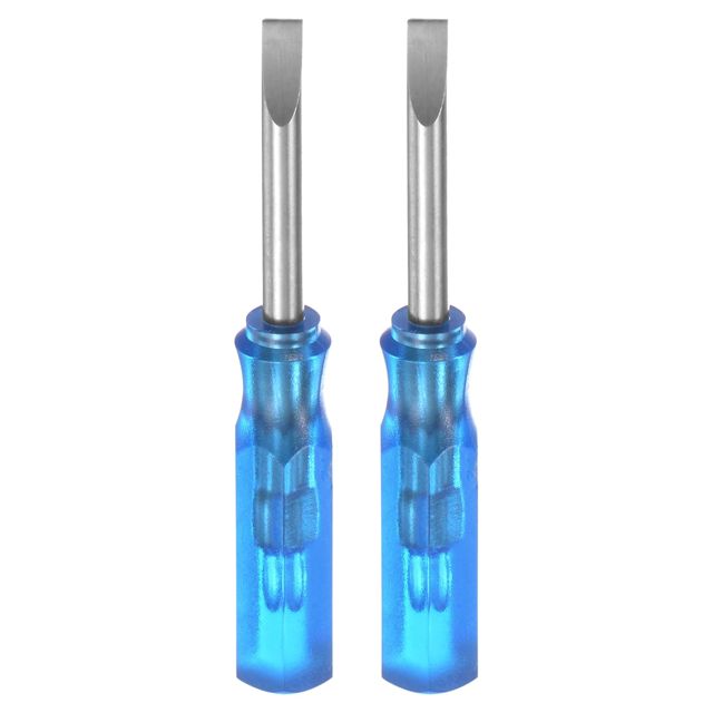 QUARKZMAN 4 Stück SL2.5 Mini Schlitzschraubendreher Set Kleine Schraubenzieher Set 2.5mm Magnetisch Schlitzkopf 45mm Länge Feinmechaniker Schraubendreher Set für Reparatur Werkzeug Set, Blau