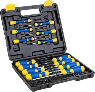 Kinzo Schraubendreher Set 32-teilig - inkl. Werkzeugkoffer - Schraubendreher mit magnetischer Spitze - Schwarz, Gelb, Blau