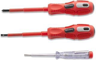 FINDER XJ193083P Beruf Isolierter Elektriker-Schraubendreher-Set, Schlitz- und Kreuzschlitzschraubendreher-Set mit elektrischem Stift, 3er-Set