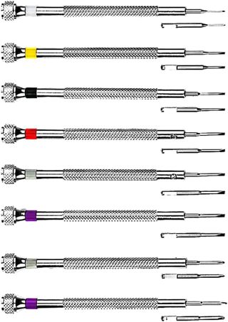 TopHomer 8-teiliges Präzisions-Schraubendreher-Set, kleiner flacher Kopf, Uhrmacher, Schraubendreher mit Ersatzklingen für Uhren, Brillen, Schmuck, Elektronik (Set A)