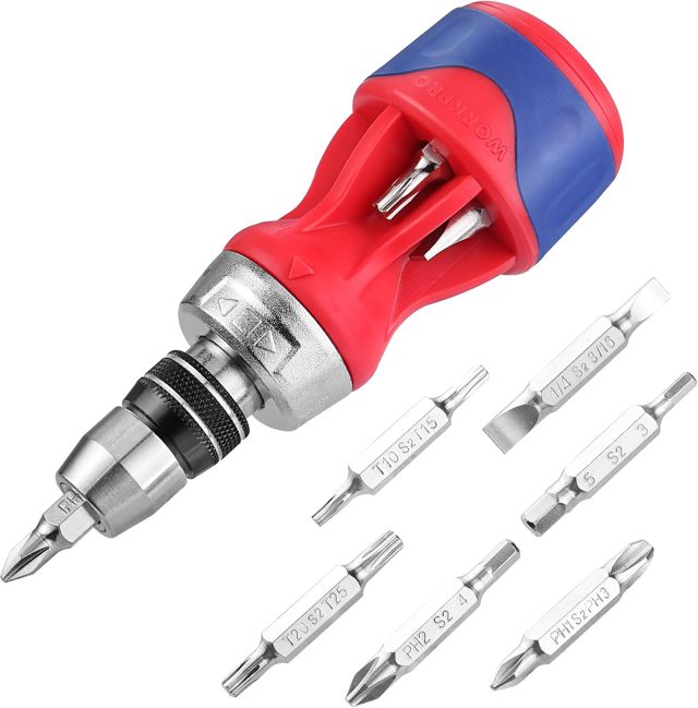 WORKPRO Mini Ratschen Schraubendreher, 12-in-1 Magnetischer Schraubendreher, Multifunktionales Schraubendreher Set, mit S2-Bits, für Reparaturen und Heimwerken
