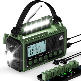 Kurbelradio, 12000mAh Notfallradio, Camping Radio mit Kurbel & Solar, AM/FM